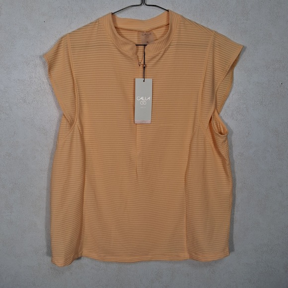 Calia Tops - CALIA Renew Cap Sleeve Golf Polo Womens XL Peach Sherbet Ribbed Mock Neck Zip
